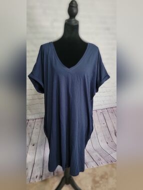 New York & Company Classic V-Neck Short Sleeve Dress - Navy